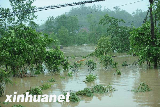 A flooding area in Dianjiang County, Chongqing Municipality, on May 6, 2010. The death toll from fierce storms and torrential rains that ravaged southern China this week has risen to 65 with tens of thousands left homeless, authorities said Friday.