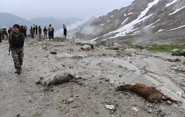 Afghan security personnel are on standby near the mountains where an Afghan Pamir Airways plane is believed to have crashed in the Salang pass May 17, 2010. 