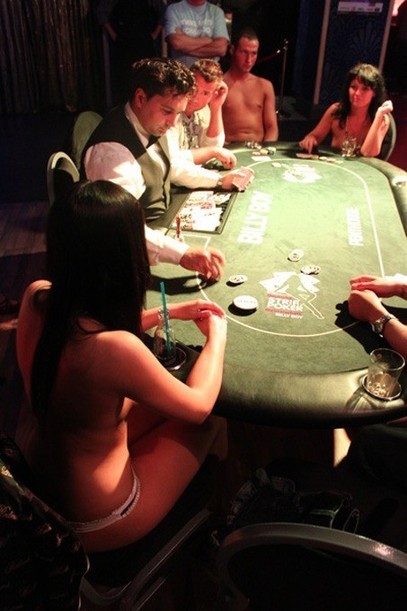 Germany's first ever strip poker tournament organized by the Billy Boy condom company is held in Dresden Germany, May 12, 2010. Contestants tried to keep their clothes on, for the chance to win a trip to Las Vegas.