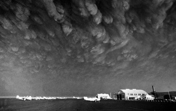 Ashen clouds from the Mount St. Helens volcano move over Ephrata airport in Washington on Monday, May 19, 1980. 