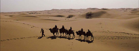 A caravan of camels carrying tourists in the Tengger Desert in Ningxia Hui autonomous region. [Photo: China Daily] 