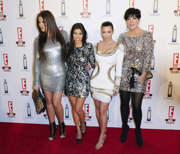 Sisters Khloe Kardashian, Kourtney Kardashian, Kim Kardashian and mother Kris Jenner (L-R) arrive at the E! 20th Birthday Celebrating Two Decades of Pop Culture, in West Hollywood, California, May 24, 2010.