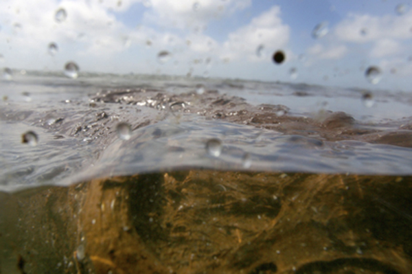 Oil is seen in the water along Grand Isle Beach in Grand Isle, Louisiana May 21, 2010. [Xinhua/Reuters]