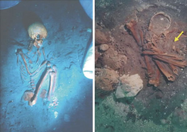 The photo shows that the 9000-year-old excavated skeletons of a Neolithic woman and an infant buried with her. [gb.cri.cn]