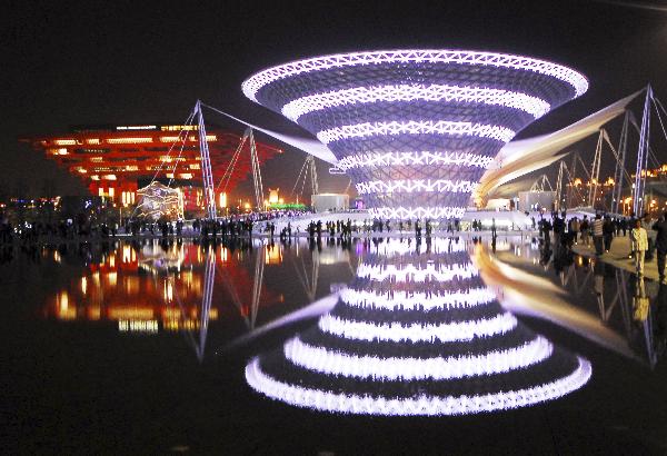 The photo taken on May 2, 2010 shows the 'One Axis and Four Pavilion' area in 2010 World Expo Site in Shanghai, China. [Xinhua Photo] 
