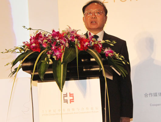 Wei Jianguo, former vice commerce minister, speaks at the 21CN China-Africa Investment and Cooperation Forum held in Beijing on May 28, 2010.