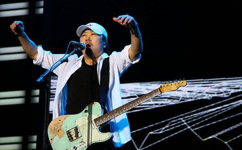 Cui Jian performs during the 'Green Now' low-carbon-themed concert at the World Expo park in Shanghai on Saturday, June 5, 2010. 