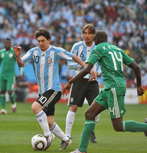 during a group B first round match against Greece at the 2010 FIFA World Cup at Nelson Mandela Bay stadium in Port Elizabeth, South Africa, on June 12, 2010. [Xinhua/Chen Haitong]