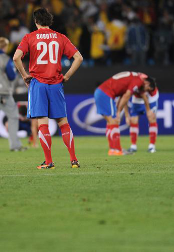 during the Group D match at the 2010 World Cup finals on Sunday. 