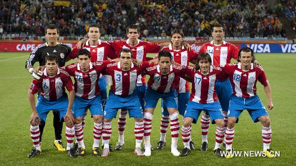 Players of Paraguay pose before the Group F first round match against Italy at 2010 FIFA World Cup at Green Point stadium in Cape Town, South Africa, on June 14, 2010.