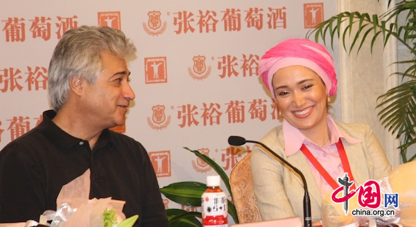 Iranian producer Mohammad Nikbin (left) and actress Bahareh Afshari attend a press conference for the movie Pay Back at Shanghai Film Art Center in Shanghai on June 16, 2010.