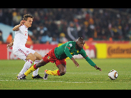 The Indomitable Lions Cameroon were sent home following a 2-1 defeat to Denmak in a World Cup Group E match on June 19, 2010. [Xinhua]