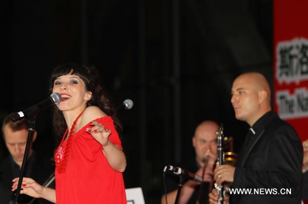 A band performs during activities marking the National Pavilion Day of Slovenia in the World Expo Park in Shanghai, east China, on June 24, 2010. The National Pavilion Day of Slovenia was celebrated on Thursday. 