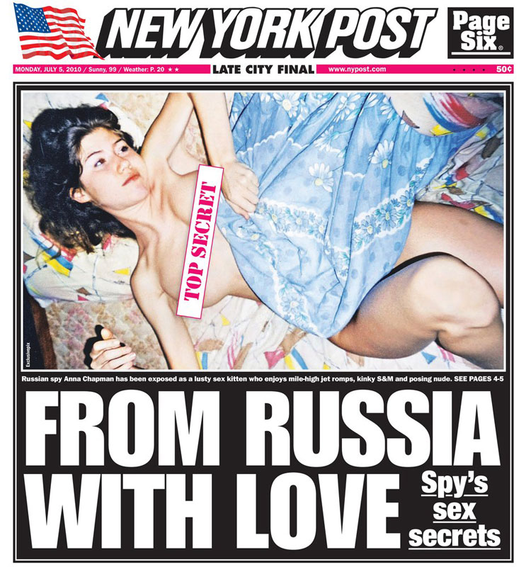 The nude photo of Anna Chapman, an alleged Russian spy arrested by the U.S. in recent Russia-U.S. spy case, was pulished on the newspaper New York Post on July 5, 2010.