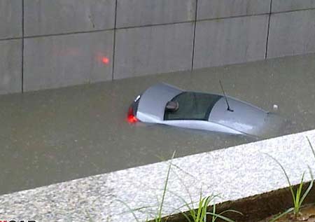  The car is going under in Nanhu Park of downtown Wuhan, capital of Central China&apos;s Hubei province, July 11, 2010. [xcar.com.cn]