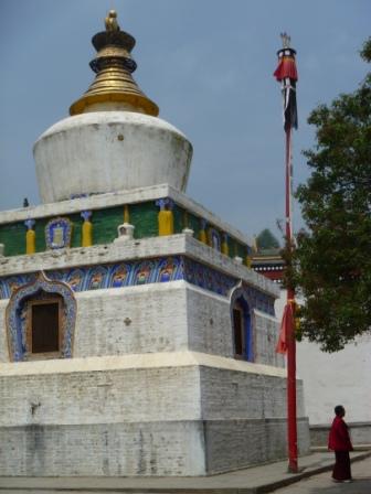 The stupa marking the birthplace of Tsongkhapa, founder of the Gelug Sect of Tibetan Buddhism. [Photo by Lola Boatwright]