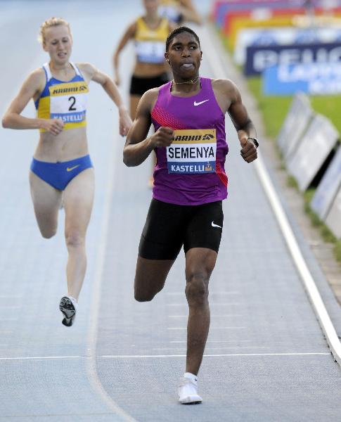 South Africa's athlete Caster Semenya wins 800 metres in Lappeenranta, eastern Finland on Thursday, July 15, 2010. Caster Semenya has won her first race since being cleared to return to competition after underdoing gender tests. The 19-year-old South African won the 800 meters in a modest time of 2 minutes, 4.22 seconds on Thursday at the low-key Lappeenranta Games. (Xinhua/Reuters Photo)