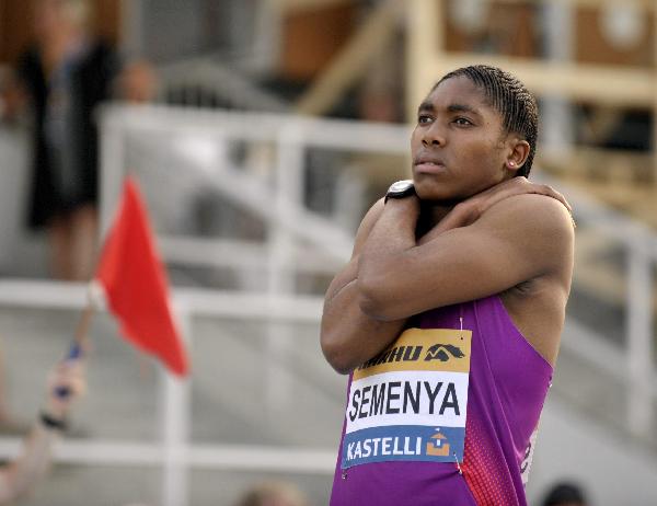 South Africa's Caster Semenya gets ready for her first race since the Berlin World Championships last year, in Lappeenranta, Eastern Finland, July 15, 2010. World 800 metres champion Semenya, returning to competition after an enforced break for controversial gender tests, will be back at her peak in October and will take the Commonwealth Games gold, her coach said. (Xinhua/Reuters Photo)