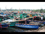 Boats anchor in a port in Qionghai City, south China's Hainan Province, July 21, 2010.  [Xinhua]