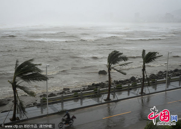 Surge caused by Typhoon Chanthu is seen on Hailin Island, Yangjiang, Guangdong Province on July 22, 2010. [Photo: CFP]
