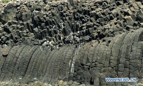 Photo taken on July 24, 2010 shows spectacular columnar basalt located in Penghu County of southeast China's Taiwan. The natural wonder attracted tourists from all around the world. 