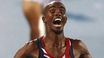 Britain's Mo Farah wins the men's 10,000 metres final of the European athletics championships at the Olympic stadium in Barcelona July 27, 2010.
