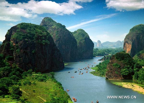 File photo shows scenery of Mountain Longhushan in east China's Jiangxi Province. The World Heritage Committee decided to include China Danxia Landform in the World Heritage List at its 34th meeting being held in Brasilia, capital of Brazil, on Aug. 1, 2010. 