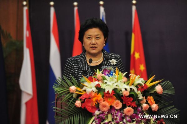 Chinese State Councilor Liu Yandong makes a keynote speech at the opening ceremony of the first China-ASEAN Education Minister Roundtable Conference and the third China-ASEAN Education Cooperation Week in Guiyang, capital of southwest China's Guizhou Province, Aug. 3, 2010. Liu Yandong proposed on Tuesday that China and the Association of Southeast Asian Nations (ASEAN) study the feasibility of educational integration at a proper time to ensure the supply of skilled people for the development of the China-ASEAN Free Trade Area. (Xinhua/Ou Dongqu) (cxy) 