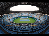 A newly-finished stadium for tennis during the 2010 Asian Games is seen in Guangzhou on May 12, 2010.