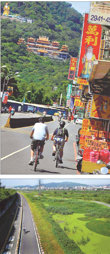 The landscape around Taipei makes it an ideal place for sight-seeing on two wheels. Rental bikes are easily available and specialist lanes are clearly marked. Photos by Chris Stowers / For China Daily