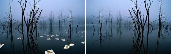 A photo titled Tomorrow’s Reality (left), which won a gold prize in the 2010 National Photographic Art Exhibition, is suspected of being plagiarized from an unnamed photo (right), which appeared in a photo bank published 10 years ago.
