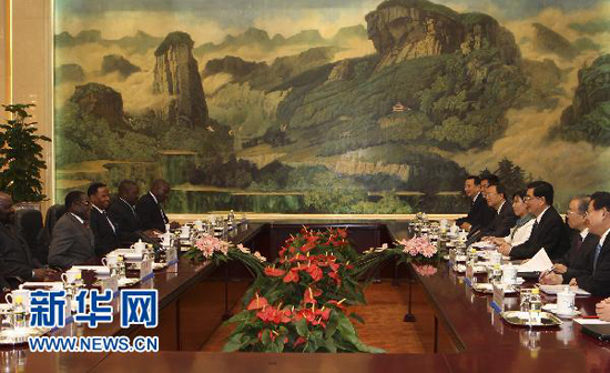 Chinese President Hu Jintao met his Zimbabwean counterpart, Robert Mugabe, in Beijing on August 13, 2010. The two sides pledge to bolster political, economic and cultural cooperation between the two nations. During their one-hour talk at the Great Hall of the People, Hu and Mugabe hailed the development of bilateral relations since the two states established diplomatic ties in 1980.