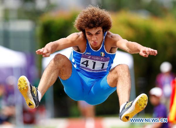 Riccardo Pagan of Italy competes during the boys long jump qualification at Bishan Stadium of the Singapore 2010 Youth Olympic Games in Singapore, August 18, 2010. [Xinhua] 