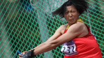 Xia Youlian competes during the girls hammer qualification of Athletics at Bishan Stadium of the Singapore 2010 Youth Olympic Games in Singapore, August 19, 2010.