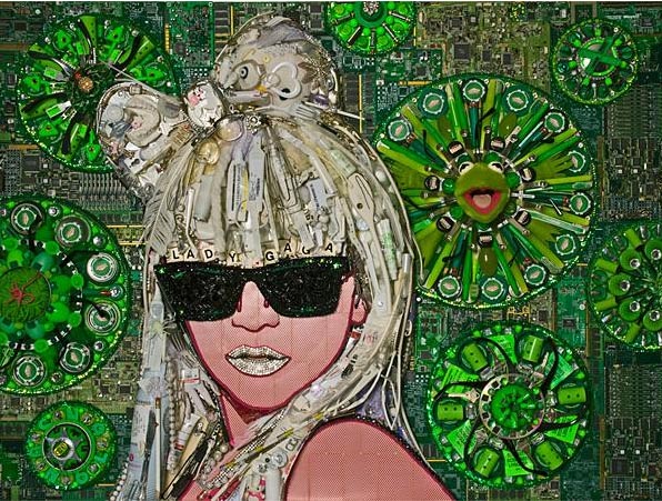 A trash mosaic portrait of Lady Gaga by San Francisco-based artist Jason Mecier. [CRI]