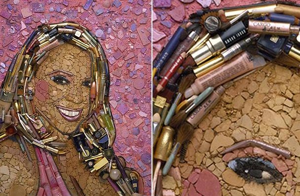 A trash mosaic portrait of Mariah Carey by San Francisco-based artist Jason Mecier. [CRI] 