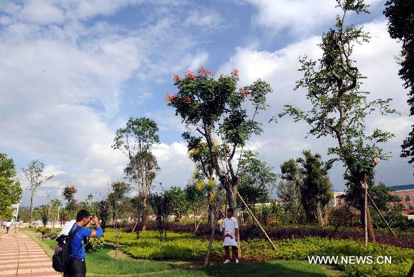 Tourists take photos at a scenery spot in Zhuang-Miao Autonomous Prefecture of Wenshan, southwest China's Yunnan Province, Aug. 19, 2010. [Xinhua/Yang Zongyou]