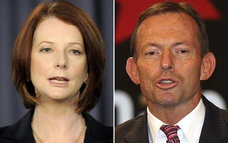 Australian Prime Minister Julia Gillard (left) and Coalition Leader Tony Abbott (right)