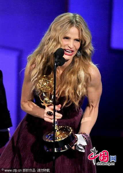 Actress Kyra Sedgwick accepts the Outstanding Lead Actress in a Drama Series award onstage at the 62nd Annual Primetime Emmy Awards held at the Nokia Theatre L.A. Live on August 29, 2010 in Los Angeles, California. 