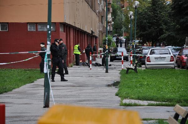 Police stand by an unidentified body on August 30, 2010, in the Bratislava suburb of Devinska Nova Ves where a shooting spree occured. At least seven people inlcuding the gunman were killed and a dozen others wounded in a shooting spree in the Slovak capital of Bratislava on Monday, the state-run TASR news agency reported. [Xinhua] 