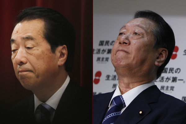 Combo photo of Japanese Prime Minister Naoto Kan (L) and former Democratic Party of Japan Secretary-General Ichiro Ozawa. [Xinhua]