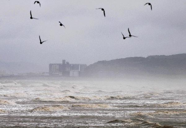 Photo taken on Aug. 31, 2010 shows high waves in the sea area off Jiangtian Township of Changle City, southeast China's Fujian Province, Aug. 31, 2010.