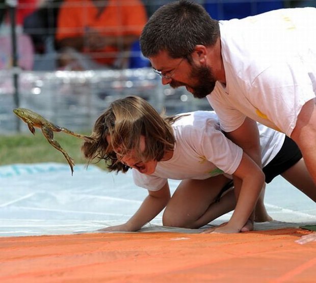 The traditional Frog Jump festival was held on August 15, 2010, in Valley City, Ohio. Since 1962, the city has held an annual contest patterned after Mark Twain&apos;s story, &apos;The Celebrated Jumping Frog of Calaveras County.&apos; [Xinhua]