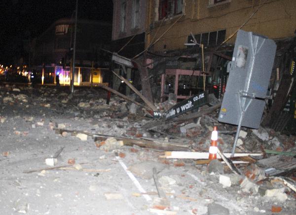 Rubble from a quake-damaged building is pictured on a street in Christchurch September 4, 2010.  [Xinhua/Reuters] 