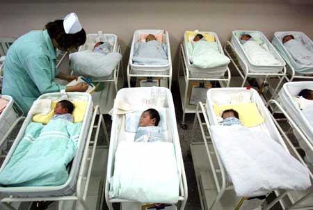 Newborn babies sleep in a hospital in Tianjin. Some hospitals allegedly sell placentas which are eaten for medicinal purposes. Photo: CFP