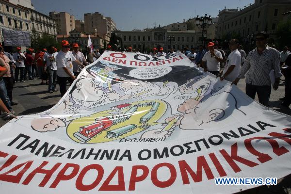 Demonstrators march in Athens, capital of Greece, Sept. 8, 2010. [Marios Lolos/Xinhua]