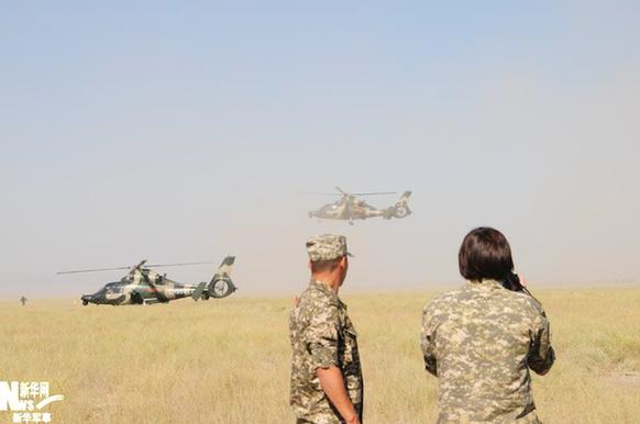 Chinese helicopters arrive in Kazakhstan for the SCO anti-terror drill, &apos;Peace Mission 2010&apos;.[Xinhua]