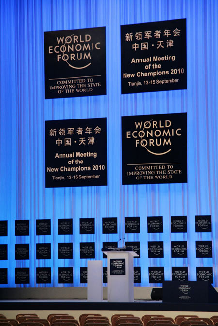 The podium at the Plenary Hall.