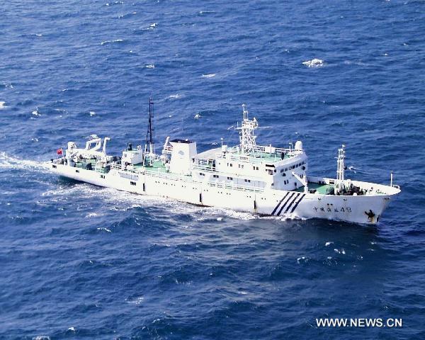 The undated photo shows a Chinese marine surveillance ship sailing on the sea. China has sent marine surveillance ships to enhance law enforcement activities in relevant Chinese waters to safeguard its marine rights and interests, Chinese Foreign Ministry spokeswoman Jiang Yu said in Beijing, capital of China, on Sept. 17, 2010. [Xinhua]