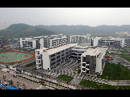 A rebuilt middle school is pictured in Beichuan County, Sept. 14, 2010.  [Xinhua]